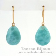 Brincos em Ouro 18K e 2 Larimar - 16.5 x 12 x 5.5 mm - 3.44 gr