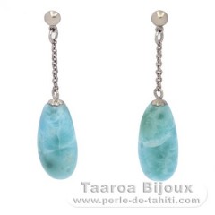 Brincos em Prata e 2 Larimars - 15 x 7.6 mm - 4.3 gr