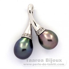 Pingente em Prata e 2 Prolas do Tahiti Semi-Barrocas B 9.5 e 9.6 mm