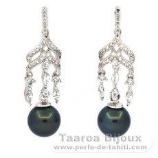 Brincos em Prata e 2 Prolas do Tahiti Redondas C 9.4 mm