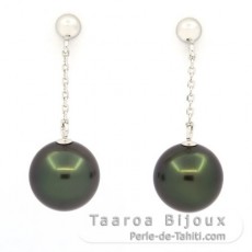 Brincos em Ouro branco 14K e 2 Prolas do Tahiti Redondas A 8.7 mm