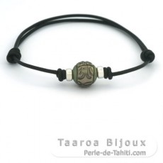 Pulseira em Couro e 1 Prola do Tahiti Gravada  10.4 mm