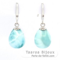 Brincos em Prata e 2 Larimars - 12 x 10 mm - 2.2 gr