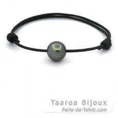 Pulseira em Couro e 1 Prola do Tahiti Redonda C 12.7 mm