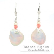 Brincos em Prata  e 2 Keishis de gua Doce B 16 mm