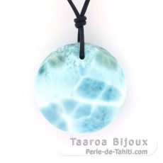 Colar em Couro e 1 Larimar - Dimetro = 26.4 mm - 13.7 gr