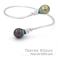 Bracelete em Prata e 2 Prolas do Tahiti Semi-Barrocas B+ 10.6 e 10.8 mm
