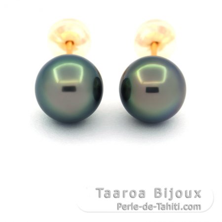 Brincos em Ouro 18K e 2 Prolas do Tahiti Redondas B/C 8.1 mm