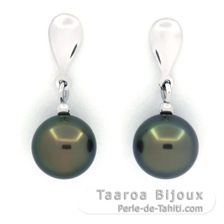 Brincos em Prata e 2 Prolas do Tahiti Redonda C 8.6 mm