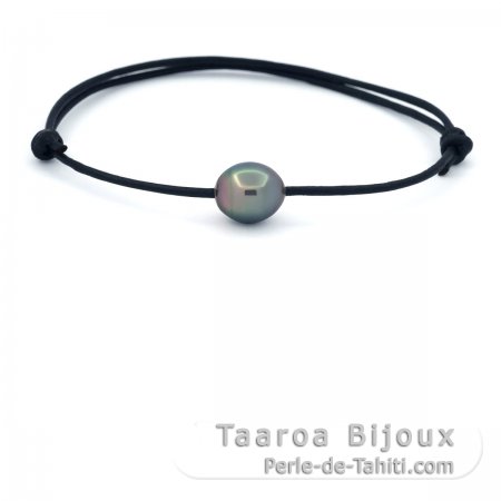 Pulseira em Couro e 1 Prola do Tahiti Semi-Barroca C 9.2 mm