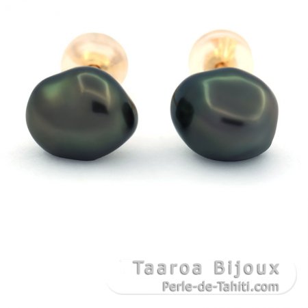 Brincos em Ouro 18K e 2 Keishis do Tahiti