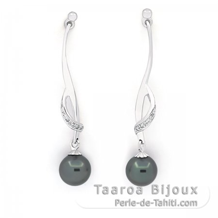 Brincos em Prata e 2 Prolas do Tahiti Redondas C 7.6 mm