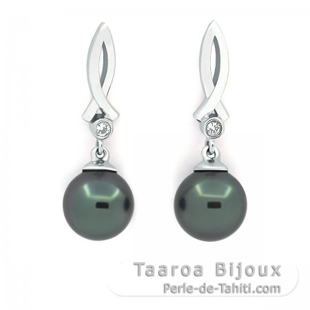 Brincos em Prata e 2 Prolas do Tahiti Redondas C 7.7 mm