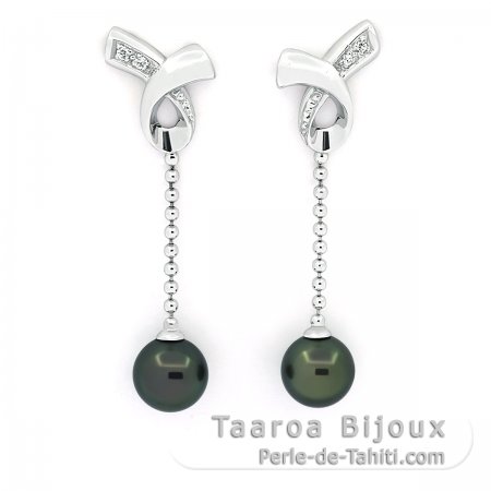 Brincos em Prata e 2 Prolas do Tahiti Redondas C 7.8 mm