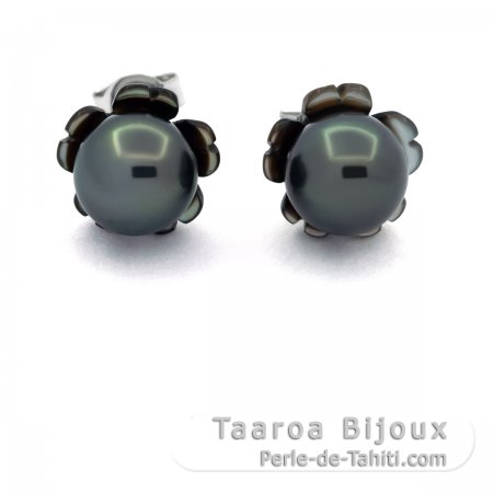 Brincos em Prata e 2 Prolas do Tahiti Semi-Redondas C 7.7 mm