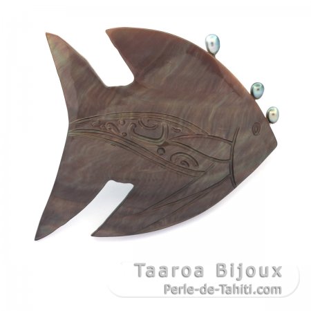 Broche de MAdreprola do Tahiti e 3 Keishis