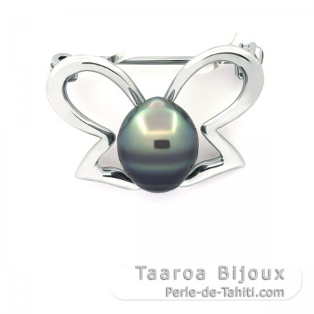 Broche em Prata e 1 Prola do Tahiti Anelada C 8.9 mm