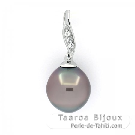 Pingente em Prata e 1 Prola do Tahiti Semi-Barroca B/C 9.6 mm