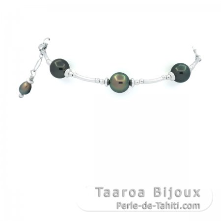 Pulseira em Prata e 3 Prolas do Tahiti Redondas C/D de 7.6 a 7.8 mm