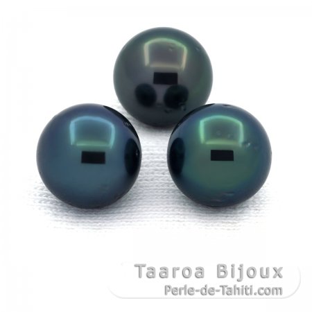 Lote de 3 Prolas do Tahiti Redondas D de 9.9 mm