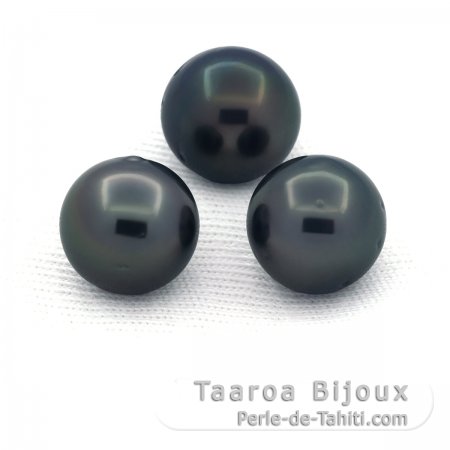 Lote de 3 Prolas do Tahiti Semi-Redondas D de 9.5 a 9.9 mm