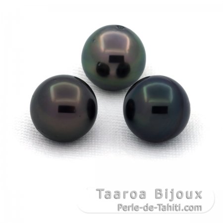 Lote de 3 Prolas do Tahiti Semi-Redondas D de 9.5 a 9.6 mm