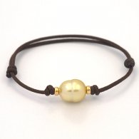 Bracelete em Algodo Encerado e 1 Prola Australia Anelada B 10.7 mm