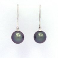 Brincos em Ouro branco 18K e 2 Prolas do Tahiti Redonda B 8.8 mm