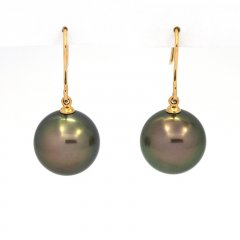 Brincos em Ouro 18K e 2 Prolas do Tahiti Redonda B/C 13.2 e 13.3 mm