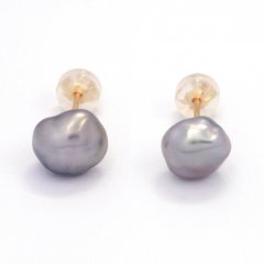 Brincos em Ouro 18K e 2 Keishis do Tahiti
