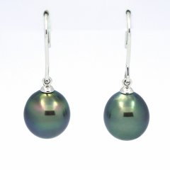 Brincos em Ouro branco 18K e 2 Prolas do Tahiti Semi-Barrocas C+ 9.8 mm