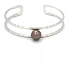 Pulseira em Prata e 1 Prola do Tahiti Redonda B 9.5 mm