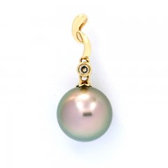 Pingente em Gold 14k + 1 diamante e 1 Prola Tahiti Redonda A 9.5 mm
