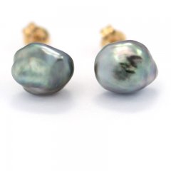 Brincos em Ouro 18K e 2 Keishis do Tahiti