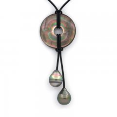 Colar em Couro e 2 Prolas do Tahiti Aneladas C 11.7 mm