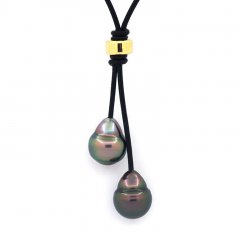 Colar em Couro e 2 Prolas do Tahiti Aneladas B 11.5 mm