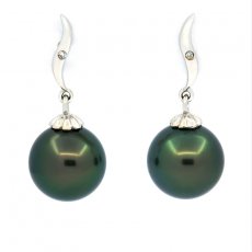 Brincos em Ouro 18K + 2 diamantes e 2 Prolas do Tahiti Redondas A & AB 10.2 mm