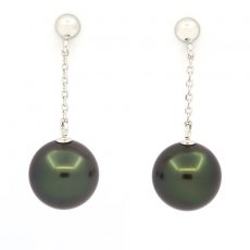 Brincos em Ouro branco 14K e 2 Prolas do Tahiti Redondas A 8.7 mm