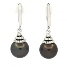 Brincos em Prata e 2 Prolas do Tahiti Redonda C 10.1 mm