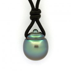 Colar em Couro e 1 Prola do Tahiti Anelada C 12.5 mm