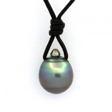 Colar em Couro e 1 Prola do Tahiti Anelada C 10.1 mm