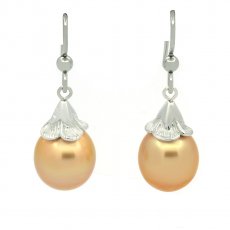 Brincos de Prata com 2 Prolas da Austrlia Semi-Barrocas C 11.3 mm