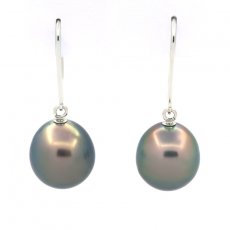 Brincos em Ouro branco 14K e 2 Prolas do Tahiti Semi-Barrocas B 9.4 mm