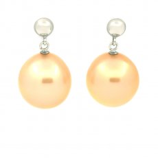 Brincos de Ouro Branco 14K com 2 Prolas da Austrlia Semi-Barrocas B/C 11.5 mm