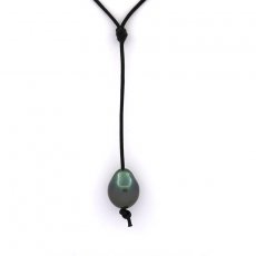 Colar em Couro e 1 Prola do Tahiti Semi-Barroca C 10.8 mm