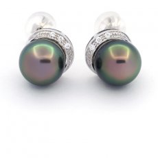 Brincos em Prata e 2 Prolas do Tahiti Semi-Redondas C 9.5 mm