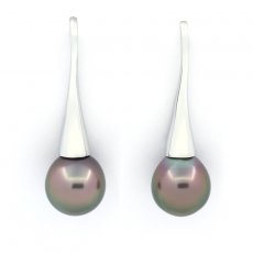 Brincos em Prata e 2 Prolas do Tahiti Semi-Barrocas B 9.5 mm