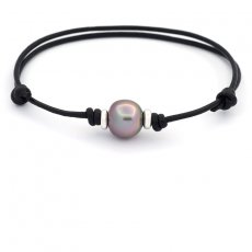 Pulseira em Couro e 1 Prola do Tahiti Semi-Barroca B 10.6 mm