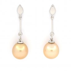 Brincos de Prata com 2 Prolas da Austrlia Semi-Barrocas B/C 9.2 mm