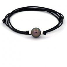 Colar em Couro e 1 Prola do Tahiti Redonda C 12.1 mm